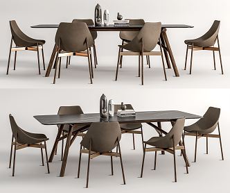 Modern Dining Table and Chair Combination Leather Single Chair Dining Chair 3d model