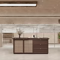 Minimalist Modern Clothing Store Interior With Reception Desk Large Screen And Curtains