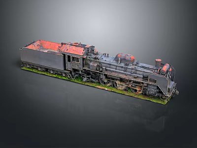 Vintage Steam Train Model With Black Body Red Roof On Green Grass Base 3d model
