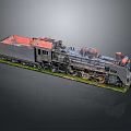 Vintage Steam Train Model With Black Body Red Roof On Green Grass Base