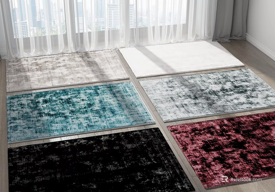 Square Rugs In Blue Gray Black Red Colors With Modern Textured Design 3d model 