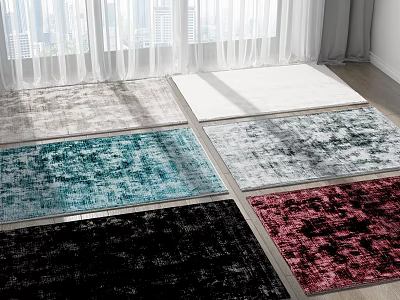Square Rugs In Blue Gray Black Red Colors With Modern Textured Design 3d model