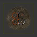 Quadruple Rotor Drone With Orange Black Frame For Rescue Transport Carrying Miniature Figure