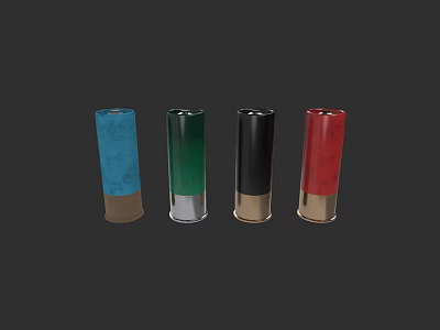 Colorful Weapon Ammunition Shells in Blue Green Black Red with Gold Base 3d model