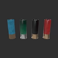 Colorful Weapon Ammunition Shells in Blue Green Black Red with Gold Base