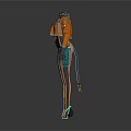 Two Stylish Fashion Costume Designs On Humanoid Models With Decorative Elements
