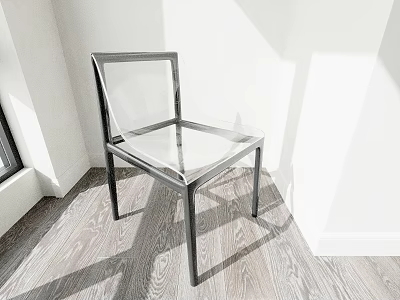 Modern Transparent Single Chair With Metal Frame In Minimalist Interior Space 3d model