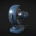 Vintage Blue Fan With Metal Grille And Classic Base Design For Home Cooling