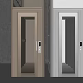 Two Modern Elevators With Beige And Black Glass Door And Control Panel 3d model