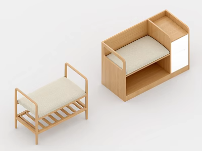 Wooden Sofa Bench With Light Cushion Storage Drawers Shelves And Modern Design 3d model
