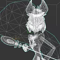 Red Demon Game Character With Horns Red Eyes And Eyepatch Holding Spoon In Gray Background