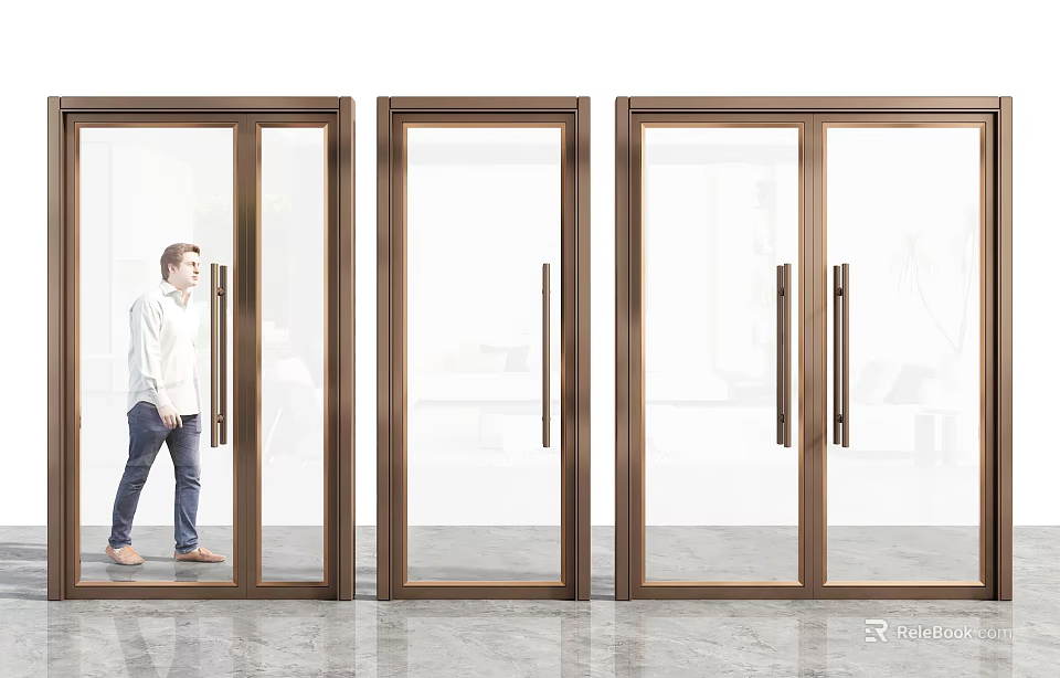 Modern Glass Doors With Metal Frame Design In Interior Opening Scene 3d model 