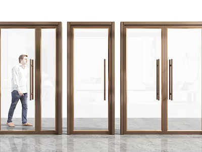 Modern Glass Doors With Metal Frame Design In Interior Opening Scene 3d model