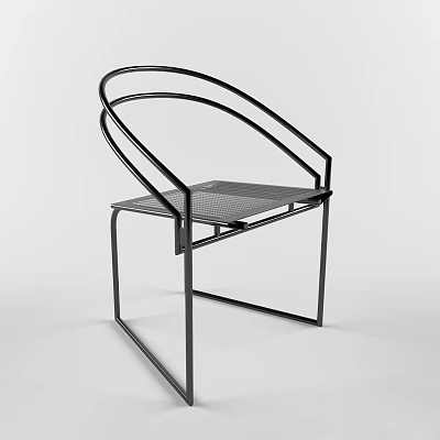 Modern Dining Chair with Black Metal Frame Mesh Seat and Sleek Curved Backrest 3d model