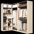 Organized Wardrobe Interior With Hanging Clothes Folded Items Bags Shoes And Shelves