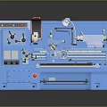 Blue Industrial Lathe Machine With Control Panel And Metal Components 3d model