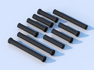 Multiple Black Textured Long Grips As Practical Household Items Arranged Neatly 3d model