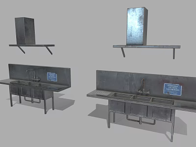 Stainless Steel Commercial Kitchen Equipment for Food Preparation with Sink Counter and Range Hood 3d model