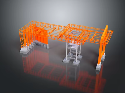 Orange Steel Frame Building Structure With Gray Concrete Foundations And Supports 3d model