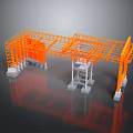 Orange Steel Frame Building Structure With Gray Concrete Foundations And Supports