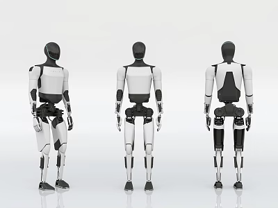 Three Game Movie Robot Characters With Front Side Back Views And Black White Detailed Structure 3d model