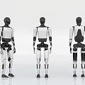 Three Game Movie Robot Characters With Front Side Back Views And Black White Detailed Structure