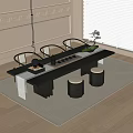 Modern Tea Table and Chair Combination Tea Table and Tea Set 3d model