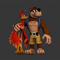 Brown Bear and Red Bird Game Movie Characters Standing with Blue Strap and Yellow Shorts
