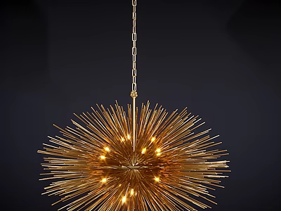 Golden Starburst Chandelier With Metallic Spike Design And Warm Illuminated Lights 3d model