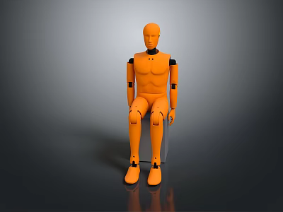 Orange Human Sculpture in Seated Pose with Gray Cube Base and Smooth Surface 3d model
