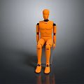 Orange Human Sculpture in Seated Pose with Gray Cube Base and Smooth Surface 3d model