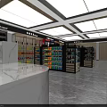 Supermarket Grocery Store Interior With Shelves Displaying Snacks Beverages And Organized Products Near Refrigerator