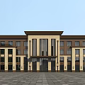 Classical Style Commercial Complex Building With Symmetrical Facade Large Windows And Plaza 3d model