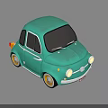 Teal Vintage Small Car with Round Headlights Black Windows and Yellow Rims