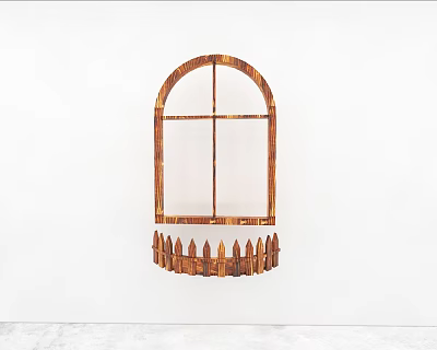 Home Interior Wooden Casement Window With Arched Top And Grille Design 3d model