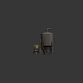 Various Metal Industrial Equipment With Wheeled Cart Square Box Cylindrical Barrel And Stand Mounted Vessel