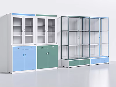 Other Storage Cabinets In Blue Green White With Glass Doors And Drawers 3d model