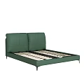 Green Double Bed With Leather Headboard Modern Design Metal Legs Slat Support System