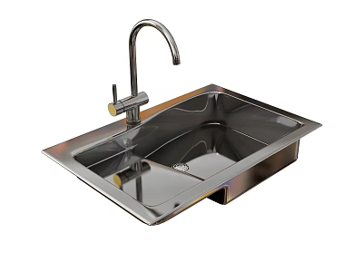Modern Stainless Steel Square Sink With Single Faucet And Smooth Surface 3d model