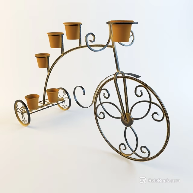 Iron Bicycle Shaped Garden Plant Stand With Multiple Flower Pots 3d model