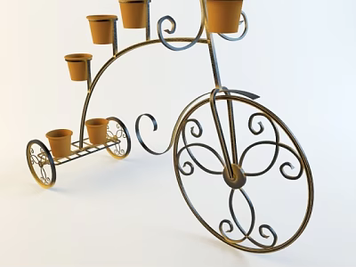 Iron Bicycle Shaped Garden Plant Stand With Multiple Flower Pots 3d model
