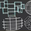 Modern Geometric Shelving Units with Circular Hexagonal Designs Multiple Tiers and Metal Frames 3d model