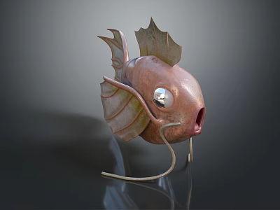 Artistic Copper Fish Sculpture With Large Metallic Eyes And Shiny Surface 3d model