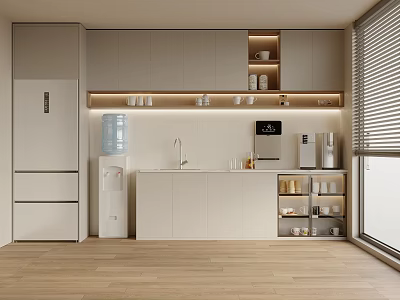 Modern White Kitchen Storage Cabinet With Open Layout And Countertop Design 3d model