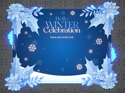 Elegant Winter Celebration Background With Snowflakes And Blue Floral Decorations 3d model