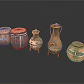 Vintage Ceramic Storage Jars With Various Shapes And Traditional Patterns 3d model