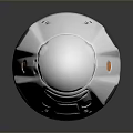 Shiny Metallic Futuristic Device With Smooth Surface And Orange Circular Components