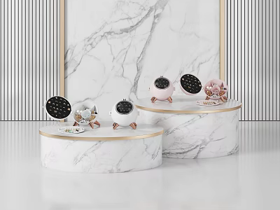 Commercial Beauty Devices in Three Different Colors on Marble Display Stand with Light Striped Wall 3d model