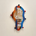 Unique Shape Wall Mounted Mirror With Colorful Frame And Dot Decorations Reflecting Room Scene