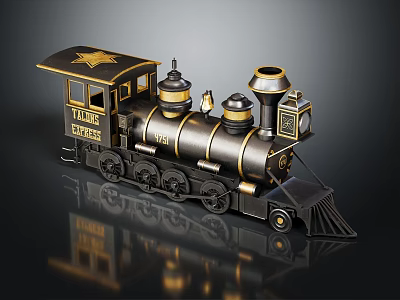 Vintage Texas Express Steam Train Model With Black Gold Accents And Detailed Wheels 3d model